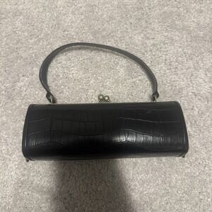 Vintage Leather Handbag / Clutch / Purse Black Alligator Skin Pattern